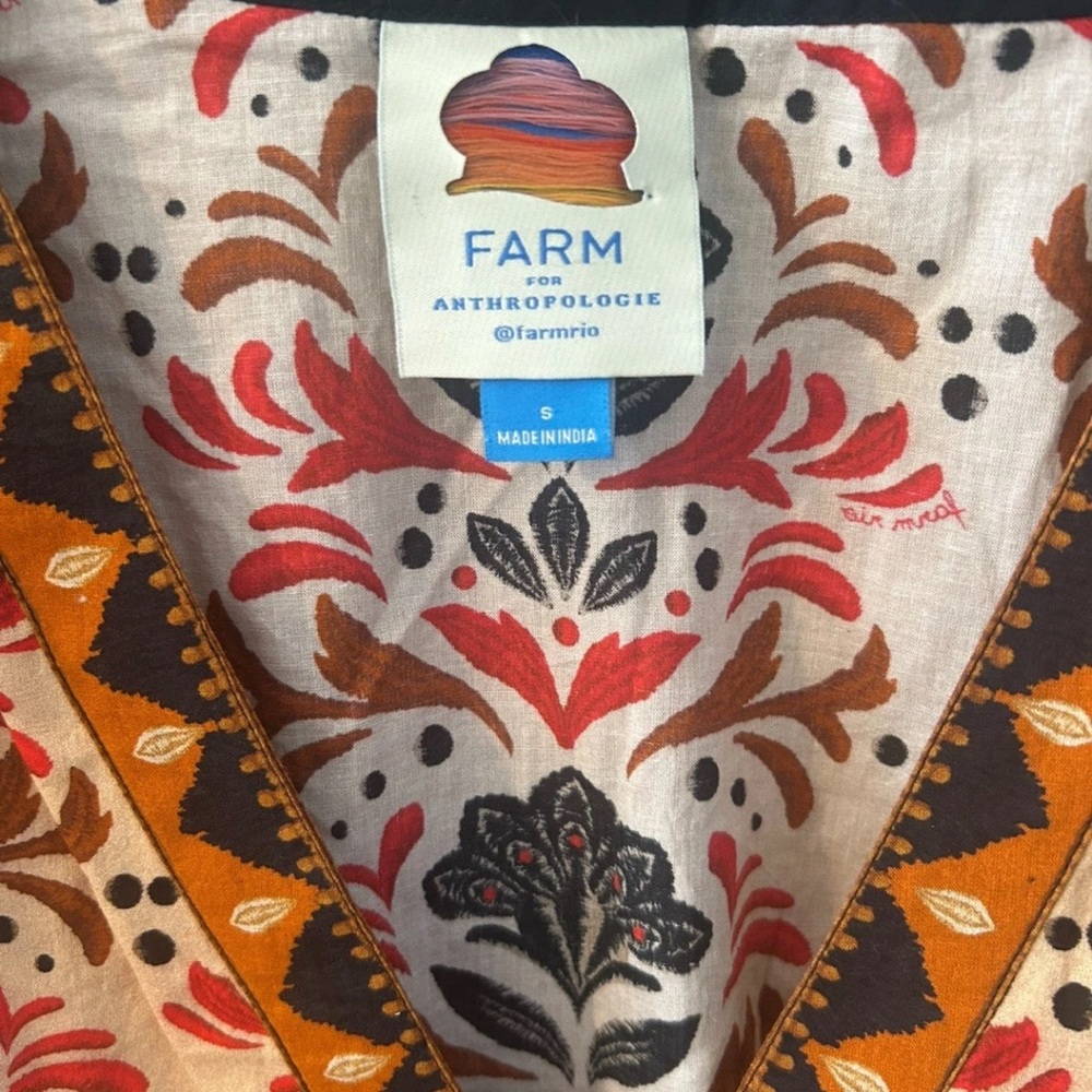 Anthropologie Farm Rio Long-Sleeve V-Neck Printed Blouse Small NWT - Picture 4 of 7